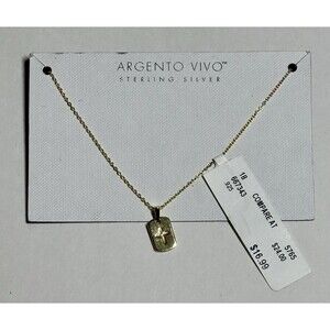 Argento Vivo Sterling Silver Starburst Dog Tag Necklace Gold Tone 18" NWT 667343